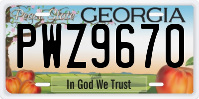 GA license plate PWZ9670