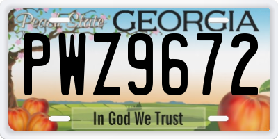 GA license plate PWZ9672