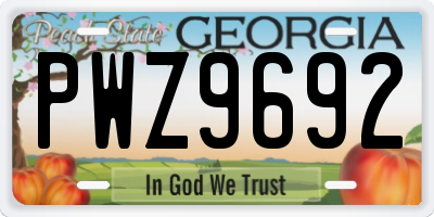GA license plate PWZ9692