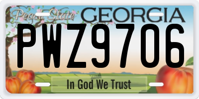 GA license plate PWZ9706