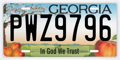 GA license plate PWZ9796