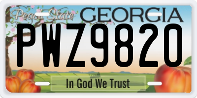 GA license plate PWZ9820