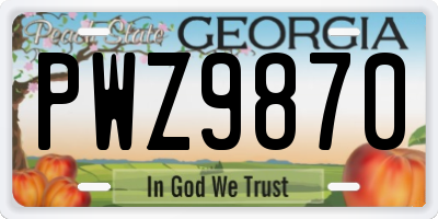 GA license plate PWZ9870