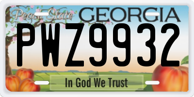 GA license plate PWZ9932