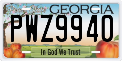 GA license plate PWZ9940