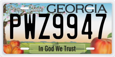 GA license plate PWZ9947