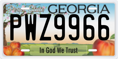 GA license plate PWZ9966