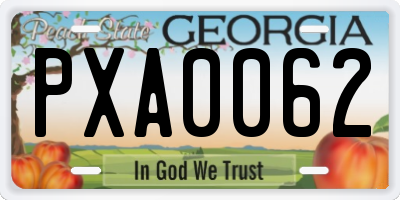 GA license plate PXA0062