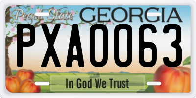GA license plate PXA0063