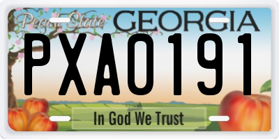 GA license plate PXA0191