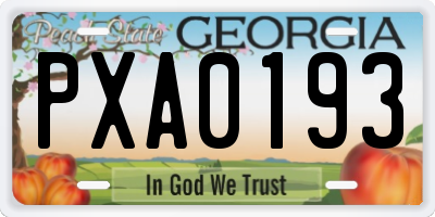 GA license plate PXA0193