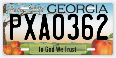 GA license plate PXA0362
