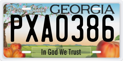 GA license plate PXA0386