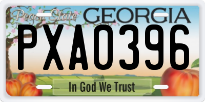 GA license plate PXA0396