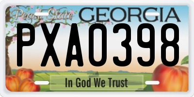 GA license plate PXA0398