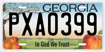 GA license plate PXA0399