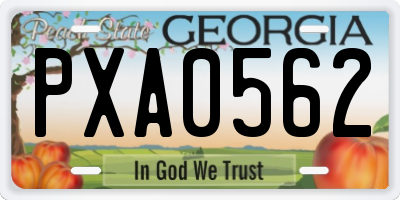 GA license plate PXA0562