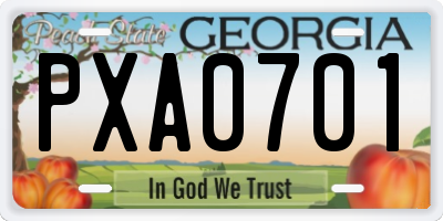 GA license plate PXA0701