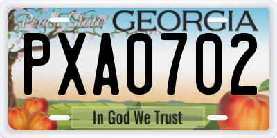 GA license plate PXA0702