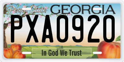 GA license plate PXA0920