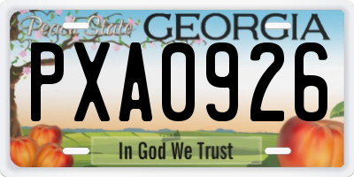 GA license plate PXA0926