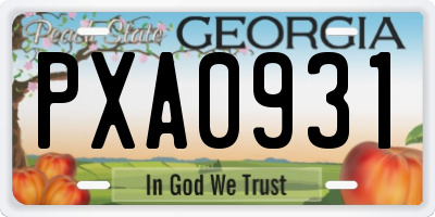 GA license plate PXA0931