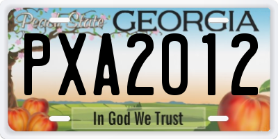 GA license plate PXA2012