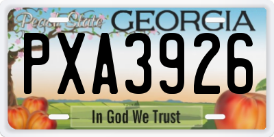 GA license plate PXA3926