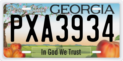 GA license plate PXA3934
