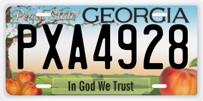GA license plate PXA4928
