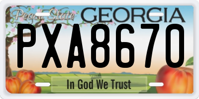 GA license plate PXA8670