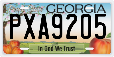 GA license plate PXA9205