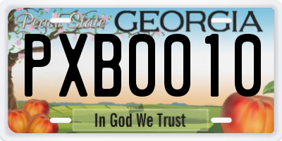 GA license plate PXB0010