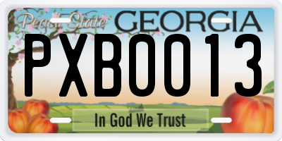GA license plate PXB0013