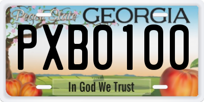 GA license plate PXB0100