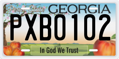 GA license plate PXB0102