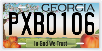 GA license plate PXB0106