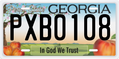 GA license plate PXB0108