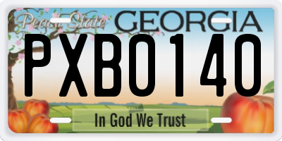 GA license plate PXB0140