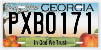GA license plate PXB0171