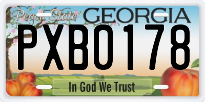 GA license plate PXB0178