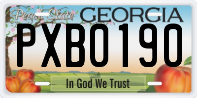GA license plate PXB0190