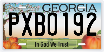 GA license plate PXB0192