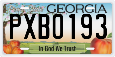 GA license plate PXB0193