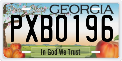 GA license plate PXB0196
