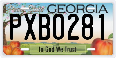 GA license plate PXB0281