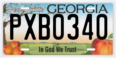 GA license plate PXB0340