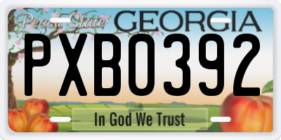 GA license plate PXB0392