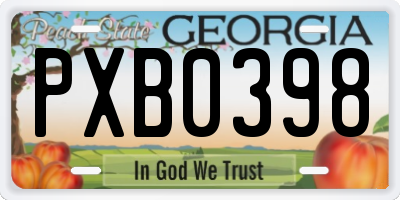 GA license plate PXB0398