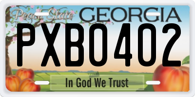 GA license plate PXB0402